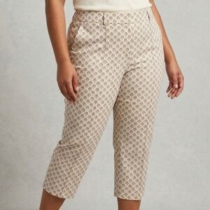 Talbots White Capris Beige Patterned Sz 16W Petite Quiet Luxury Summer